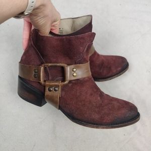 Freebird by Steven Ankle Boots Women's 7 Phlow Red Suede Leather Harness Bootie